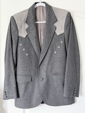 Vintage Pioneer Wear Western Blazer Mens 38 Gray Wool Cowboy Sport Coat USA Made